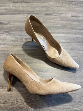 Manolo Blahnik BB Light Beige Pony Hair Pointed-Toe Pumps